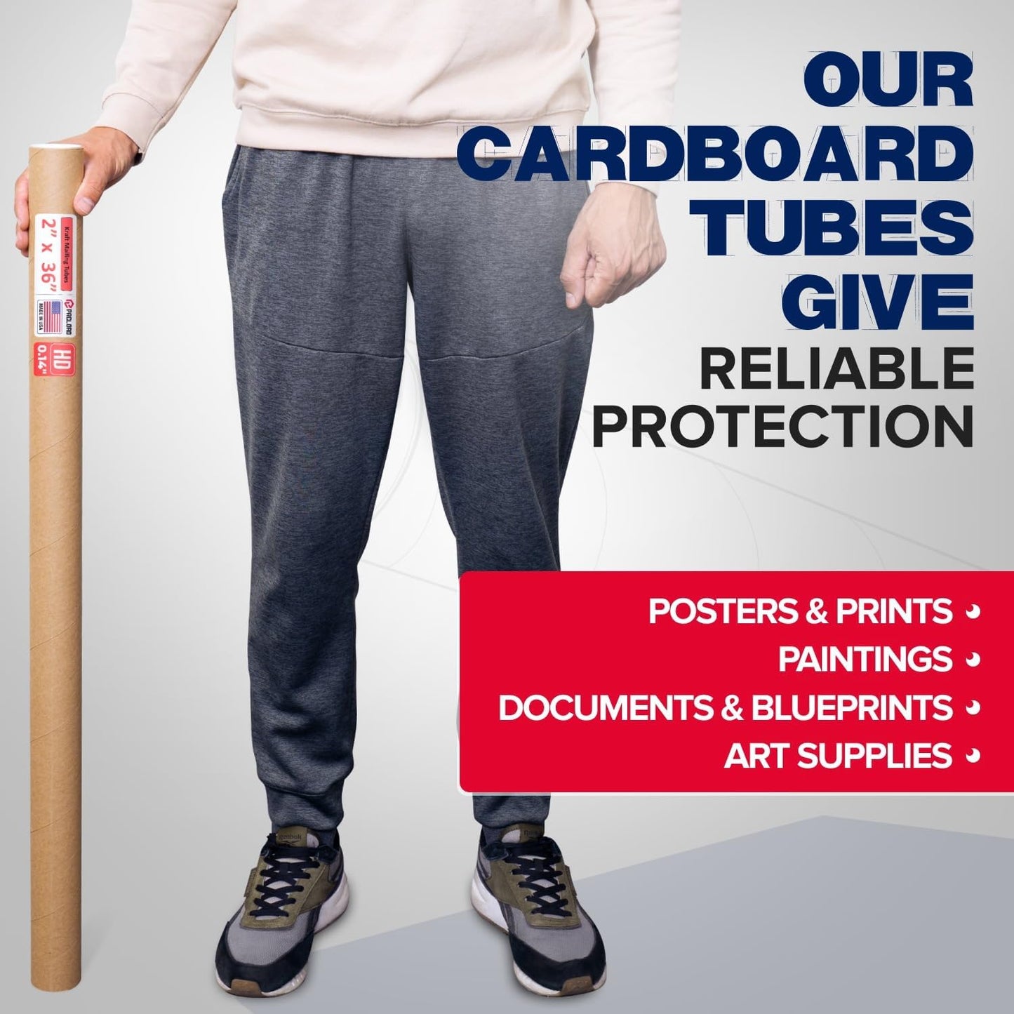 2" x 36" Heavy-Duty Reinforced Cardboard Mailing Tube, Pack of 1 Tube with 2 Caps – Secure USPS Approved – Great for Shipping and Storing of Prints, Artwork, Posters or Documents