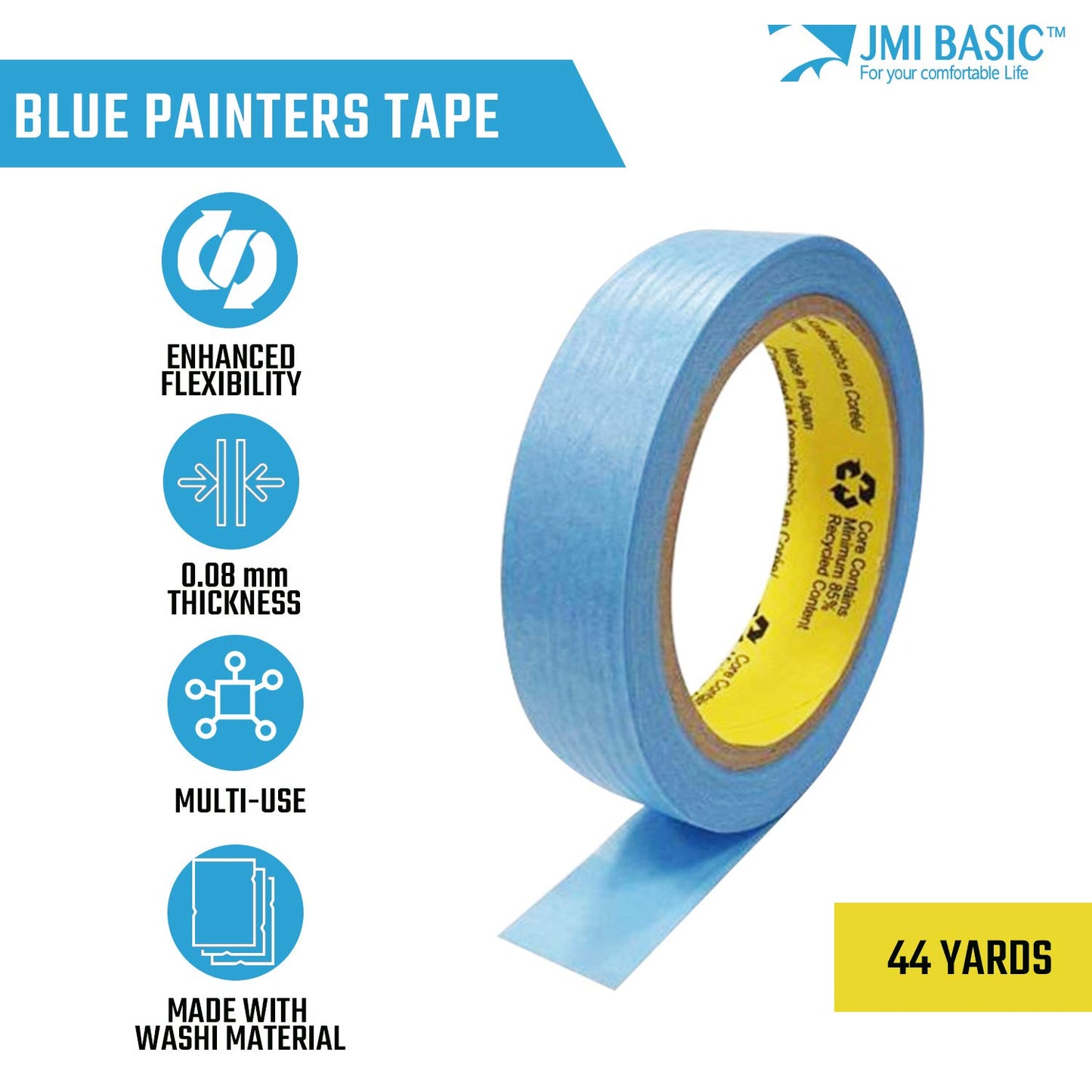 Blue Painters Tape Washi Paper - Assorted Size Multi Pack 44 Yard - No Residue Masking Tape for Painting Drafting Craft - Delicate Surfaces - Heat Resistant - Thin Thick (1/2 x 1 x 2 Inch - 3pK)