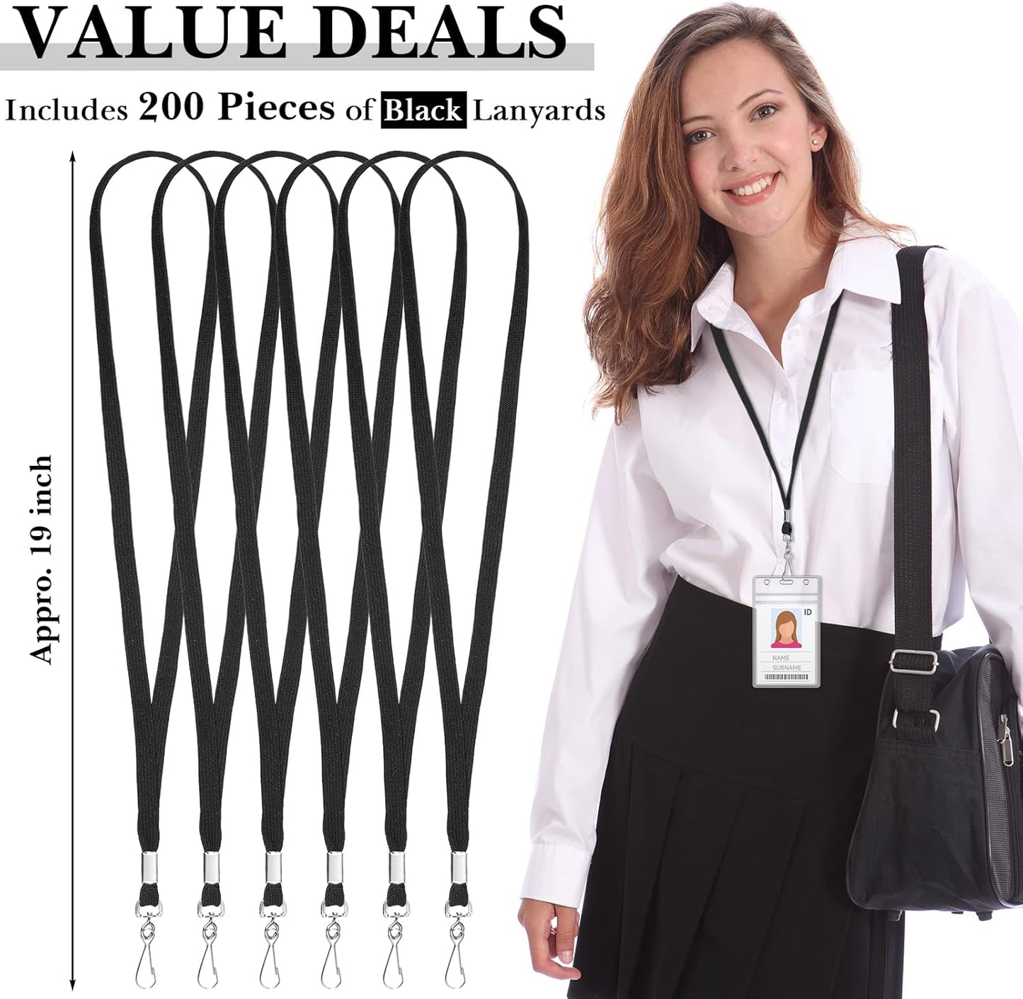 Epakh 200 Pcs Lanyards for ID Name Badge Holder Neck Lanyard Flat with Clips Neck Straps for Office School Nurse
