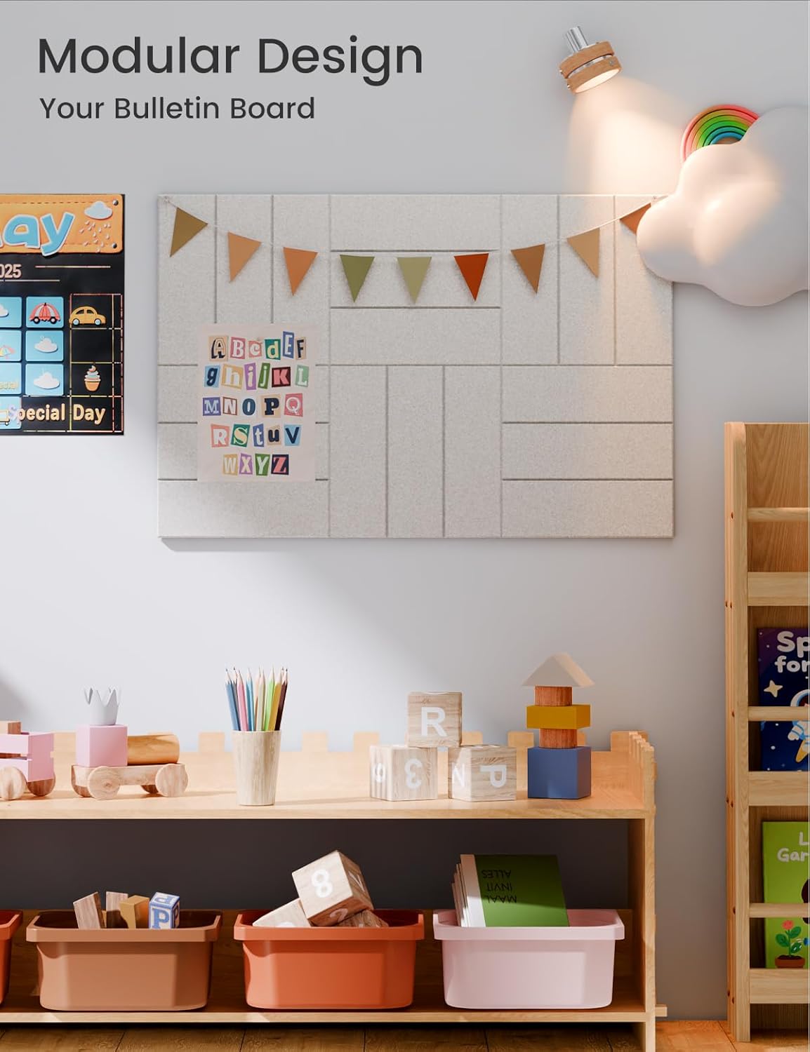 Felt Bulletin Board Tiles -28"x18" with 40 Adhesive Tabs, Cork Board Alternative for Office Decor, Push Pin Board Wall Organizer 6-Pack (Oatmeal)