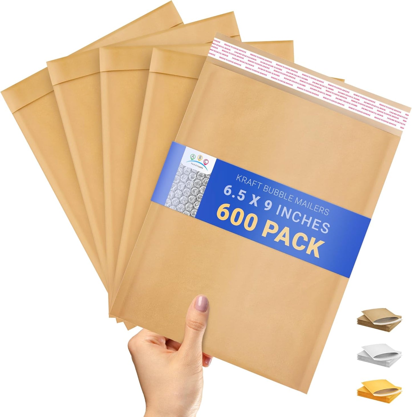 ABC PACK & SUPPLY Brown Kraft Bubble Mailer Envelopes, 6.5 x 9 Inches. 600 Pack Mail Padded Envelopes Self Seal. Kraft Bubble Mailers. Tear-Resistant Mailing Envelope Padded. Sturdy Paper Mailer