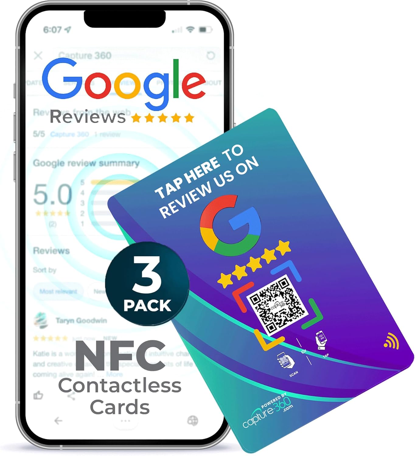 NFC Business Google Review Tap Card, Contactless, Enhances SEO, Saves Time, User-Friendly, Reusable, Boosts Online Presence & Encourages Business Feedback (Blue, 3-Pack Google Cards)