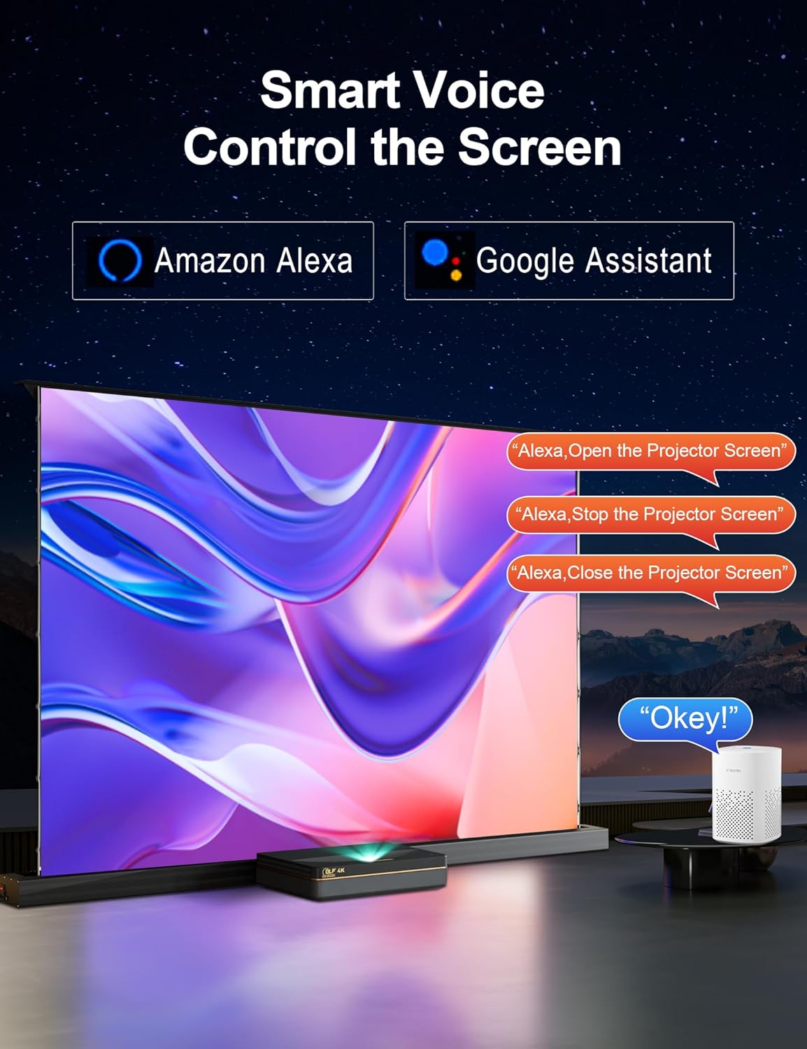 IN&VI 120" Motorized Floor Rising Projector Screen for Ultra Short Throw Projector,Ambient Light Rejecting Motorized Projector Screen 4K Ultra HD Active,CLR Movie Screen for Home Theater