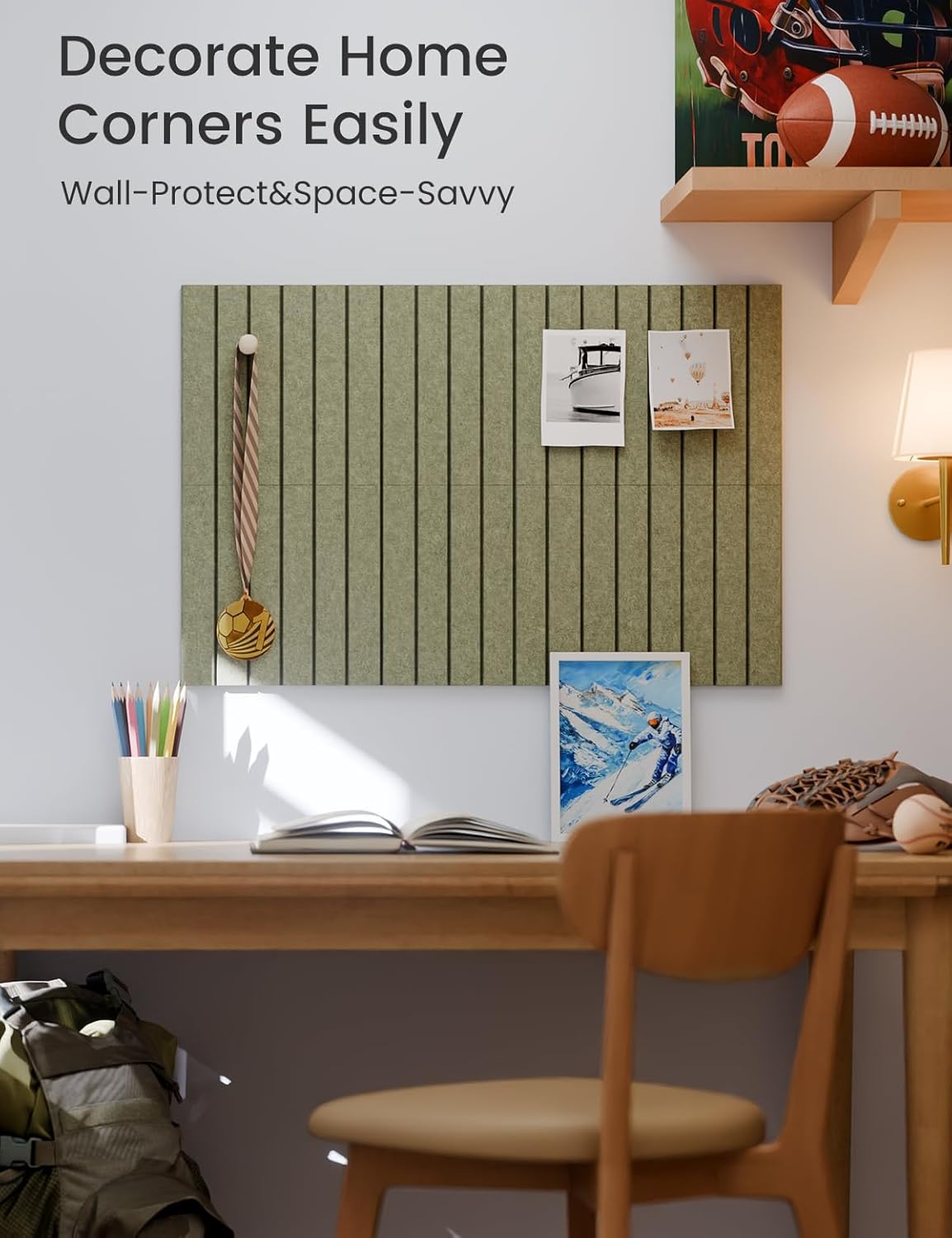 Felt Bulletin Board Tiles -28"x18" with 40 Adhesive Tabs, Cork Board Alternative for Office Decor, Push Pin Board Wall Organizer 6-Pack (Olive Green)