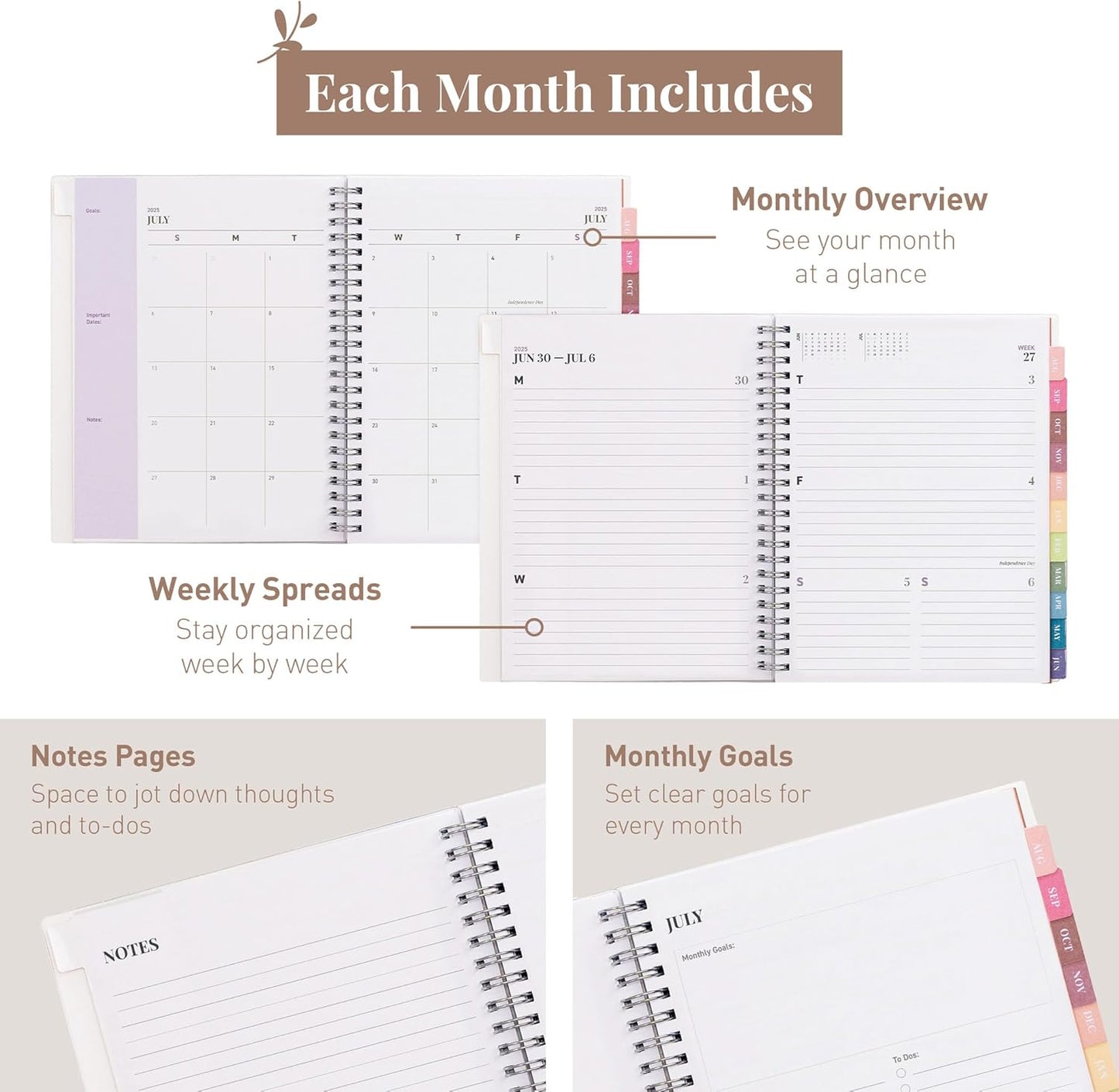 Rileys Academic Planner 2025-2026, Daily, Weekly & Monthly Planner, July 2025 - June 2026, Student Notes Pages, Twin-Wire Binding, Weekly Agenda for School & Work (8 x 6-Inches, Lilac)