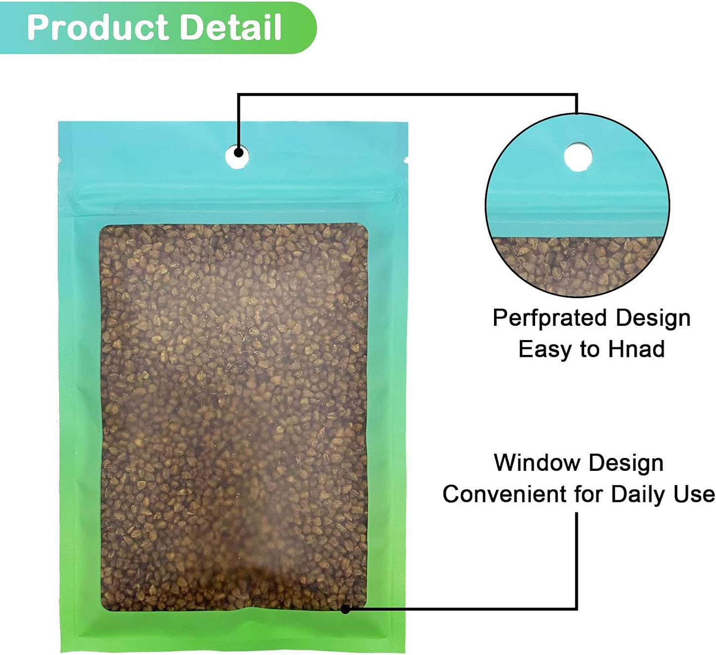 100 Pcs Resealable Mylar Bags, Gradient Color Food Storage Bags, Zip Bag Foil Bags Packaging Pouch for Food Storage, Sample, Small Business (Blue Green, 4.7 X 7.1 Inch)