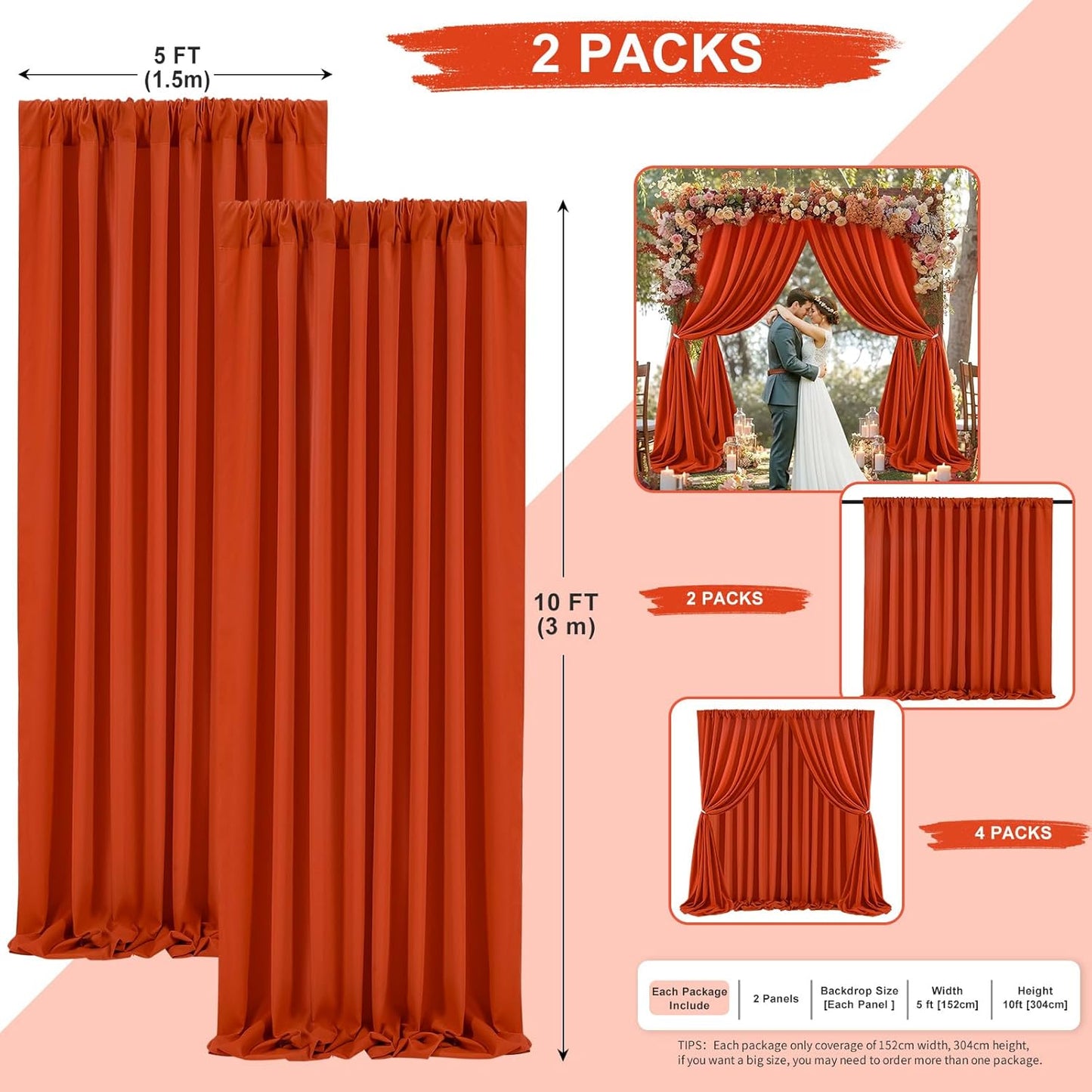 Rust Backdrop Curtains 10ft x 10ft Polyester Photo Backdrop Drapes for Birthday Party Stage Window Supplies Decorations