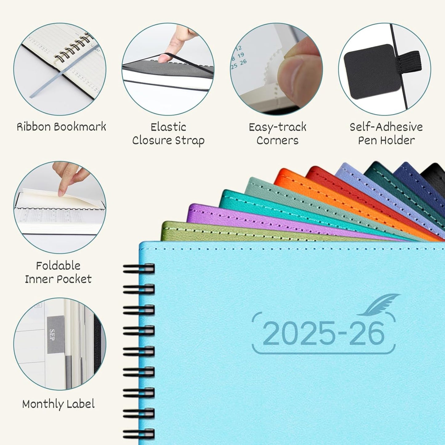 BEZEND Pocket Planner 2025-2026 Weekly and Monthly, 3.5" x 6" Academic Planner (Jul 25-Dec 26) 18-Month Mid-Year Calendar Book, Storage Pocket, Pen Holder, PU Leather Softcover, Spiral - Orange