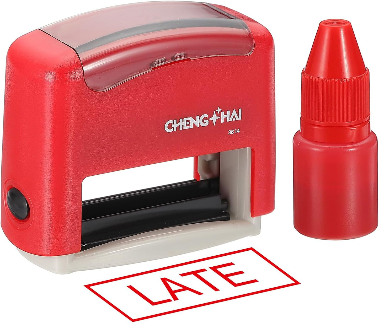 YOKIVE Late Self Inking Rubber Stamp, Office Ink Business Stamp for Office Documents, Paperwork, Warehouse, Label (Red)