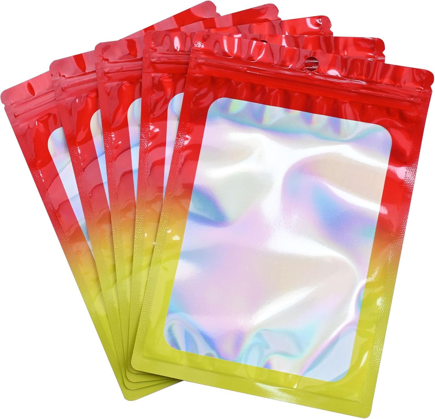 Resealable Mylar Pouch Bag Great for Office Home Party Favor Food Storage (100PCS, Red and Yellow Color, 5.5 x 8 inch)