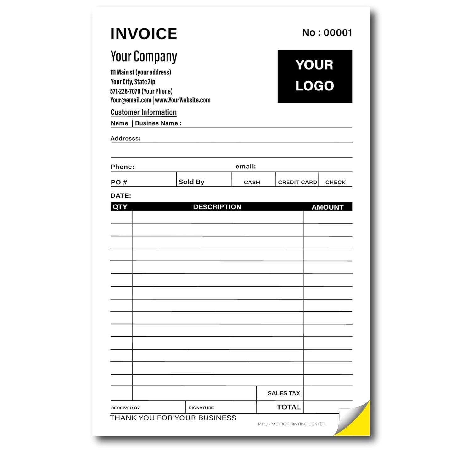 Sales Invoice Form Custom Printed with Your Company Information - Personalized Sales Ticket - Invoice Receipt - Carbonless NCR form