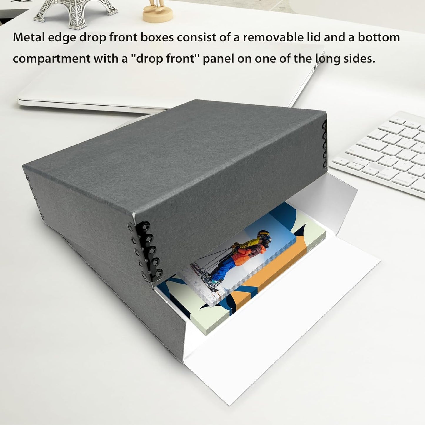Lineco Museum Archival Storage Box, 14.75x18.75x3 in. Drop Front Design. Acid-Free with Metal Edge. Organize Photos, Pictures, Prints, Documents, Crafts, DIY. Gray, 2 Pack