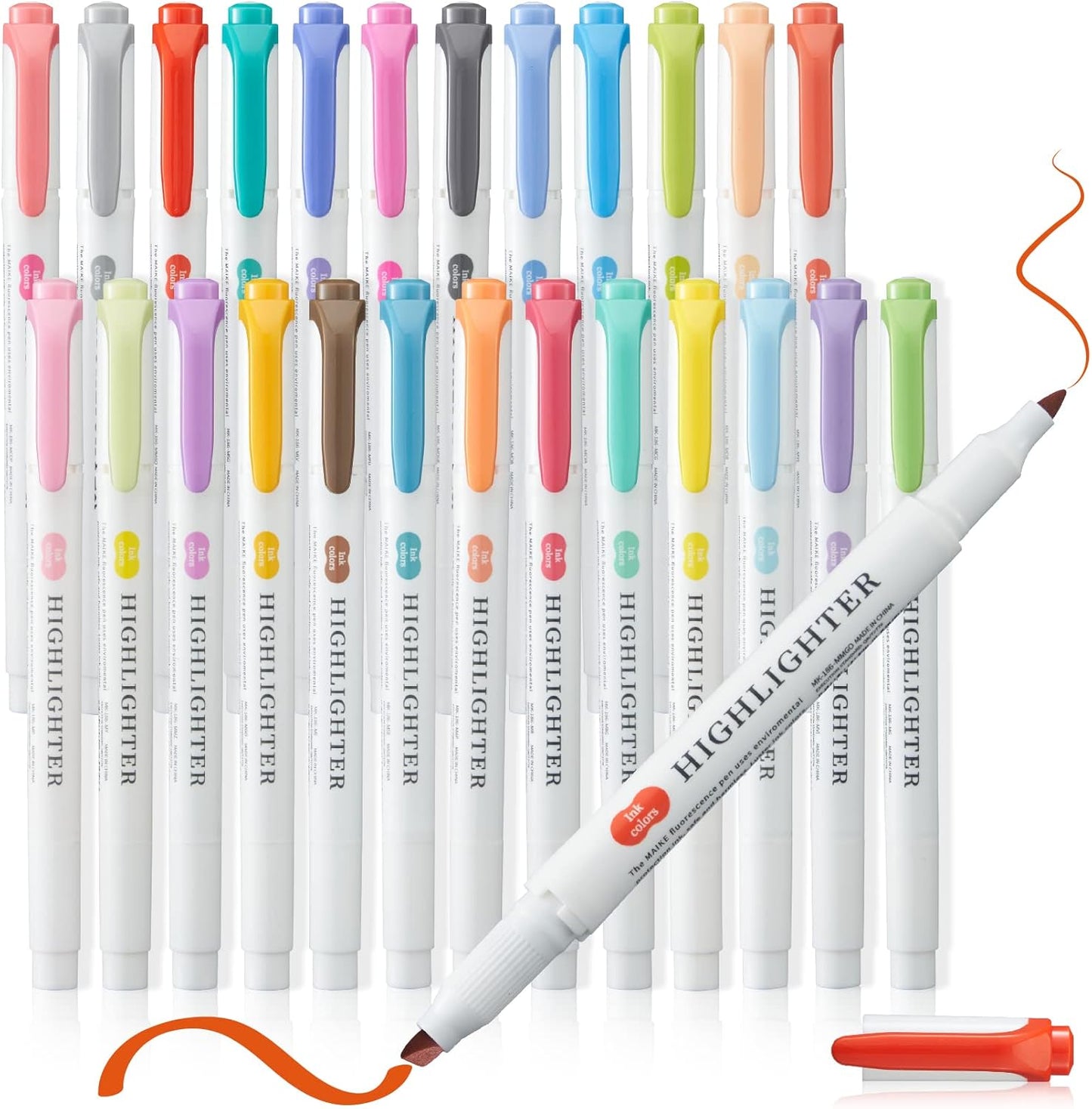 Real Mild Highlighter，25 Highlighters, Pastel Highlighter Assorted Colors Markers Dual Tip Markers Chisel and Fine Tips for Coloring, Underlining, Highlighting