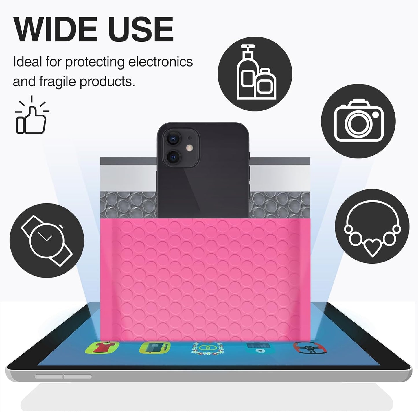 UCGOU Bubble Mailers 8.5x12 Inch Hot Pink 25 Pack Usable Size 8.5x11 Poly Padded Envelopes #2 Medium Mailing Opaque Packaging Postal Self Seal Waterproof Boutique Shipping Bags for Clothes Makeup