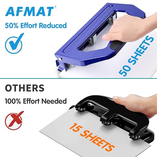 AFMAT 3 Hole Punch Heavy Duty, 9/32" Holes, 50-Sheet Hole Puncher 3 Ring - Image 6