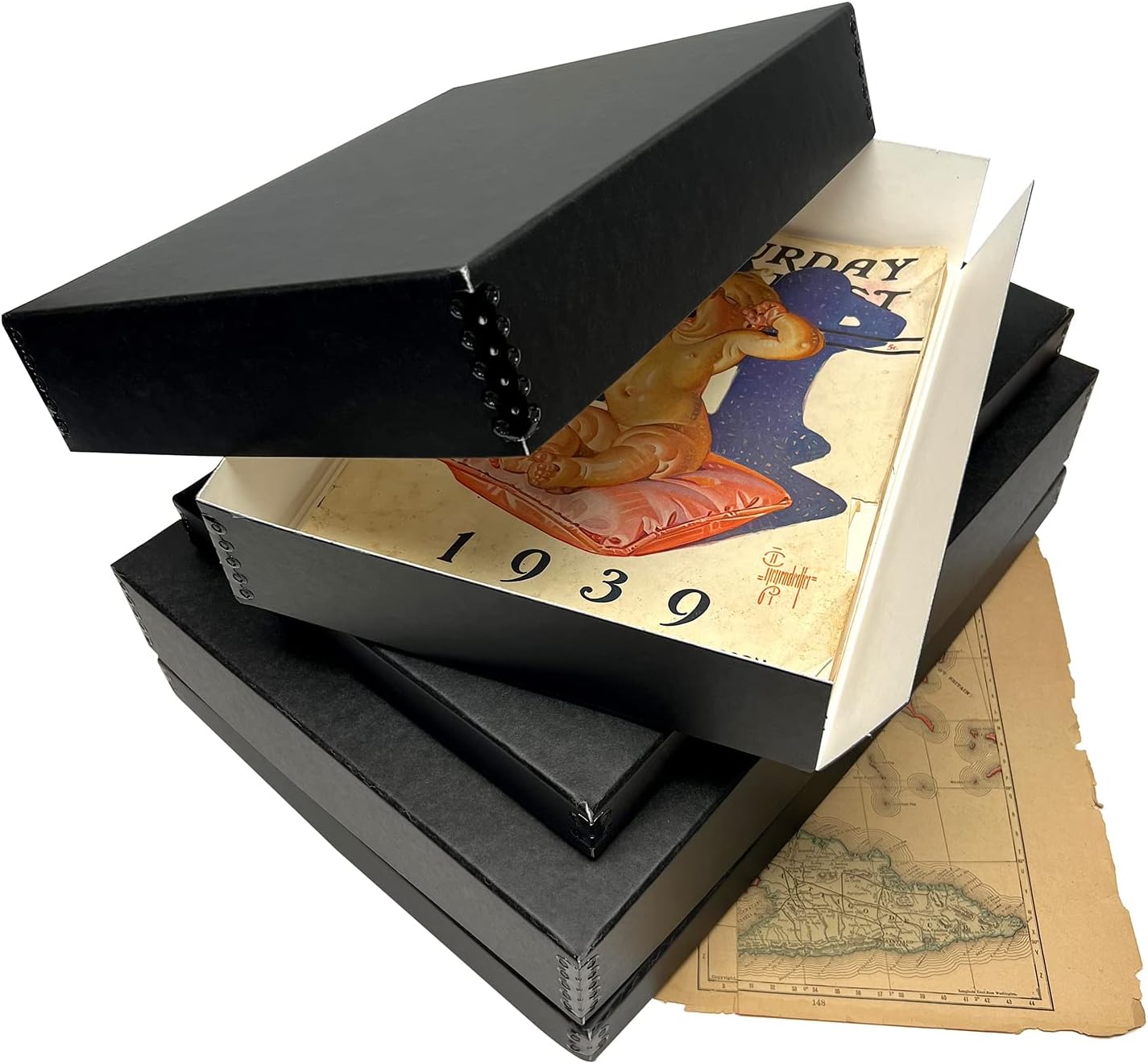 Lineco, 9x12x3 Museum Storage Box, Removable Lid and Drop Front Design. Archival Acid-Free with Metal Edge. Storing for Photos, Documents, Prints, DIY, Black