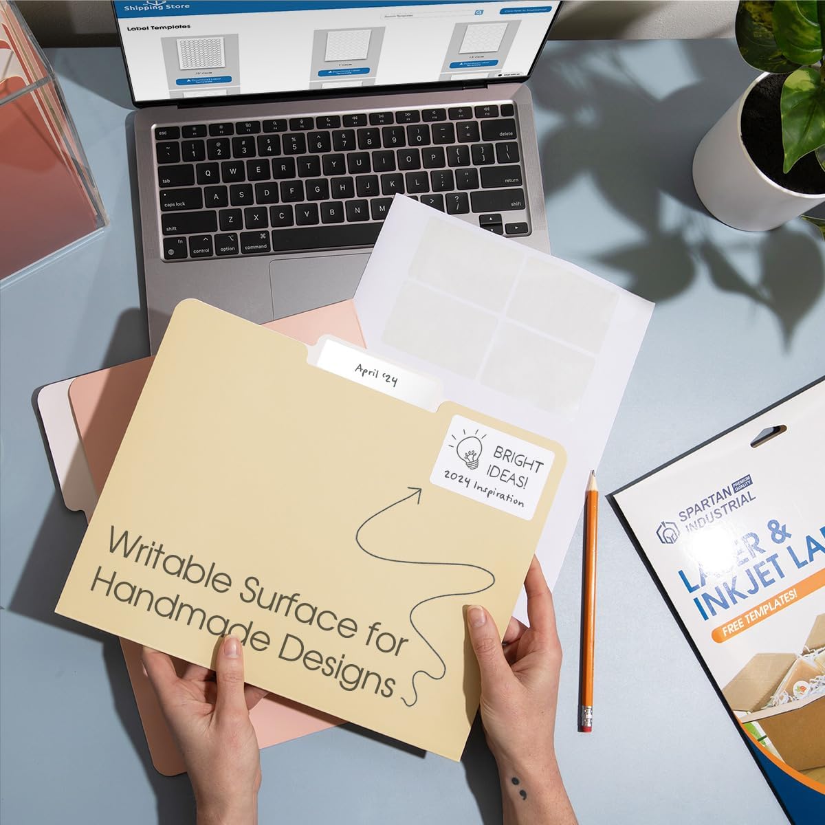 4" X 2 1/2" Printable Shipping Address Labels Compatible with Inkjet and Laser Printers - 100 Sheets, 800 Total Matte White Paper Stickers for Mailing Packages and Envelopes - Spartan Industrial