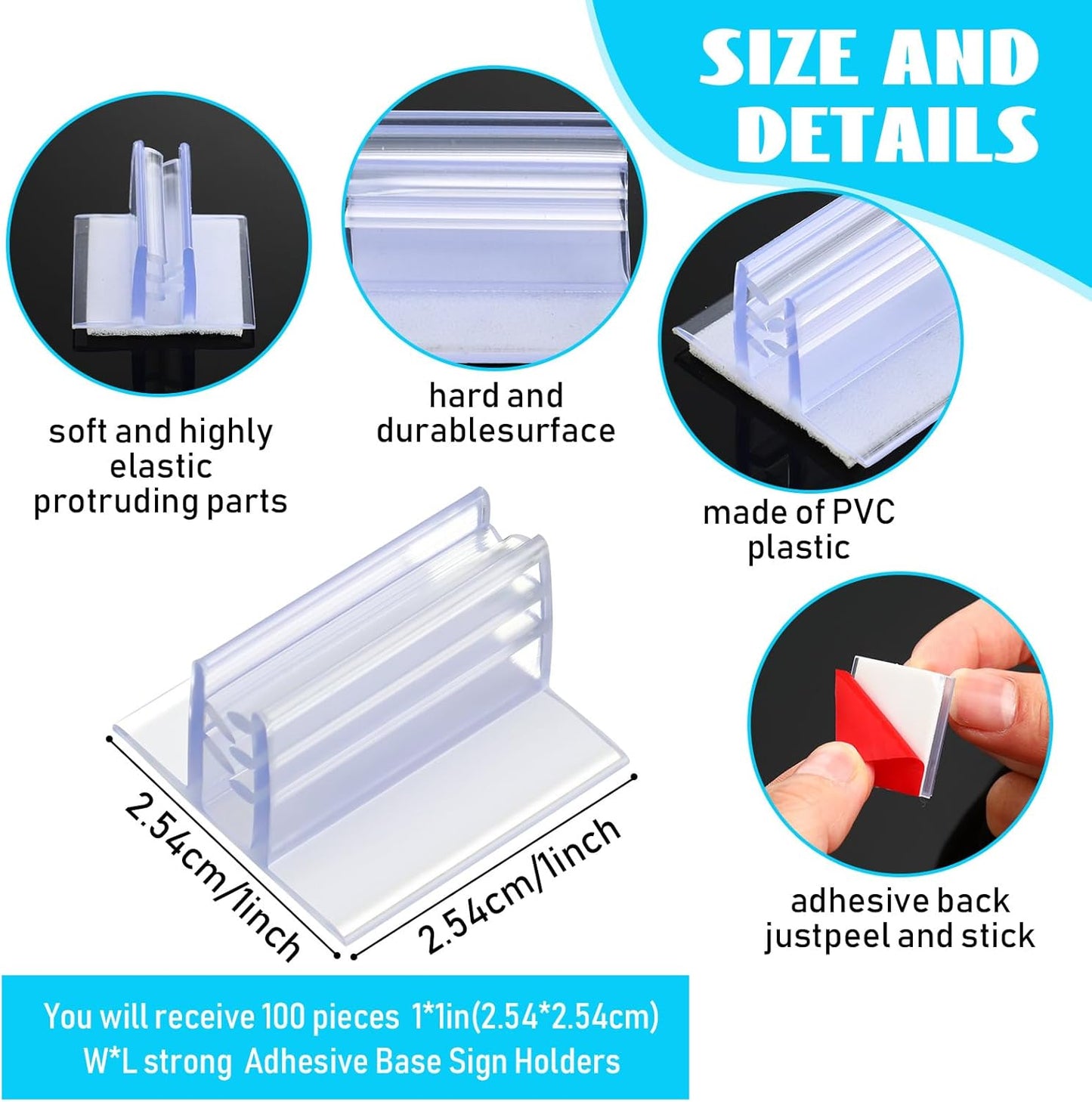 Fulmoon 100 Pcs Sign Holder, Adhesive Base Sign Holders Multiple Uses for Counters, Warehouses, Base Holders with Strong Adhesive (1*1in)