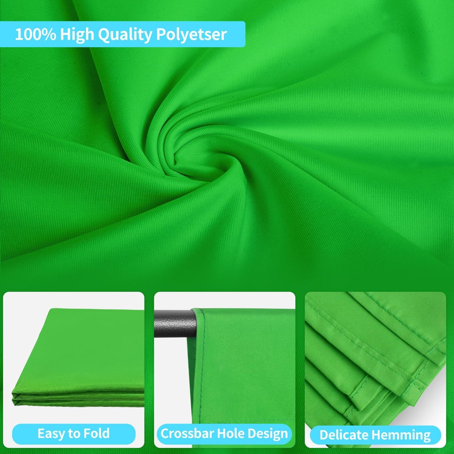 Green Polyester Background - 6.5 x 10FT Professional High Density Green Screen Backdrop for Party Photography and Video Studio