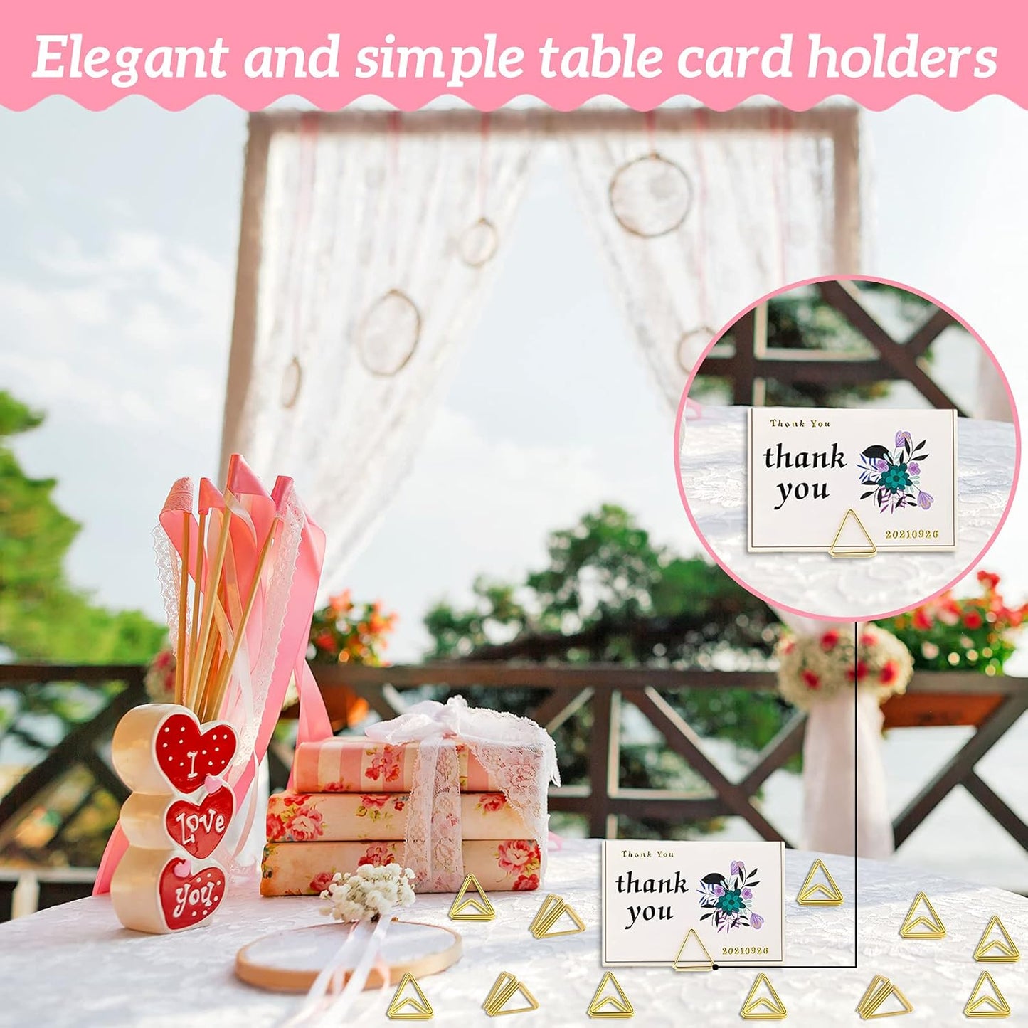 Eersida 60 Pieces Table Number Holder Place Samll Triangle Shape Name Numbers Table Photo Picture Holder Stand Clip for Wedding Baby Shower Party, Suitable for Small Card(Gold)