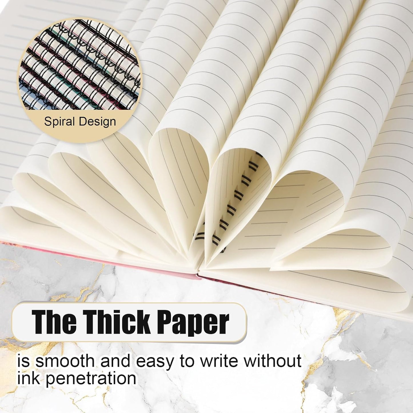 Fuutreo 12 Pcs Spiral Notebook for Work A5 8.3 x 5.7 Inch College Ruled Spiral Journal Notebook Kraft Cover Ruled Paper, 12 Color, 60 Sheets, 120 Pages for Office School(Marble Pattern)