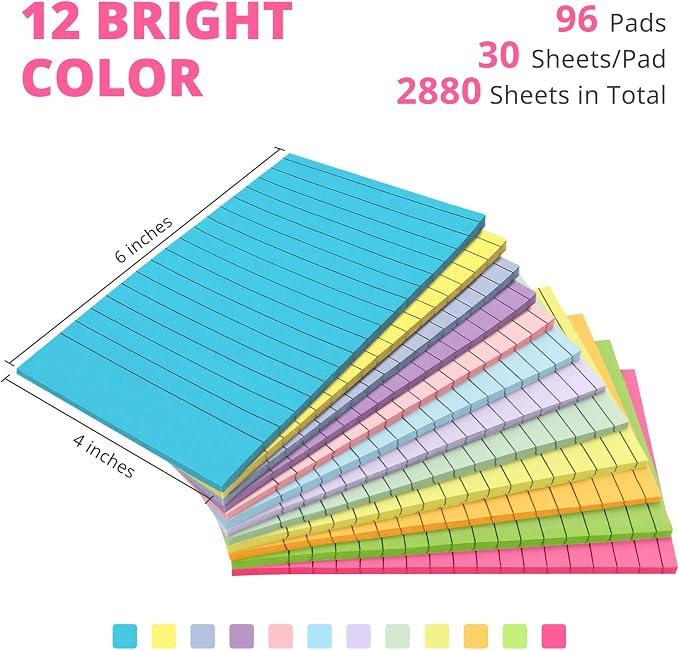 Lined Sticky Notes, 96 Pads, 4x6 Inches, Large Sticky Notes - Image 2