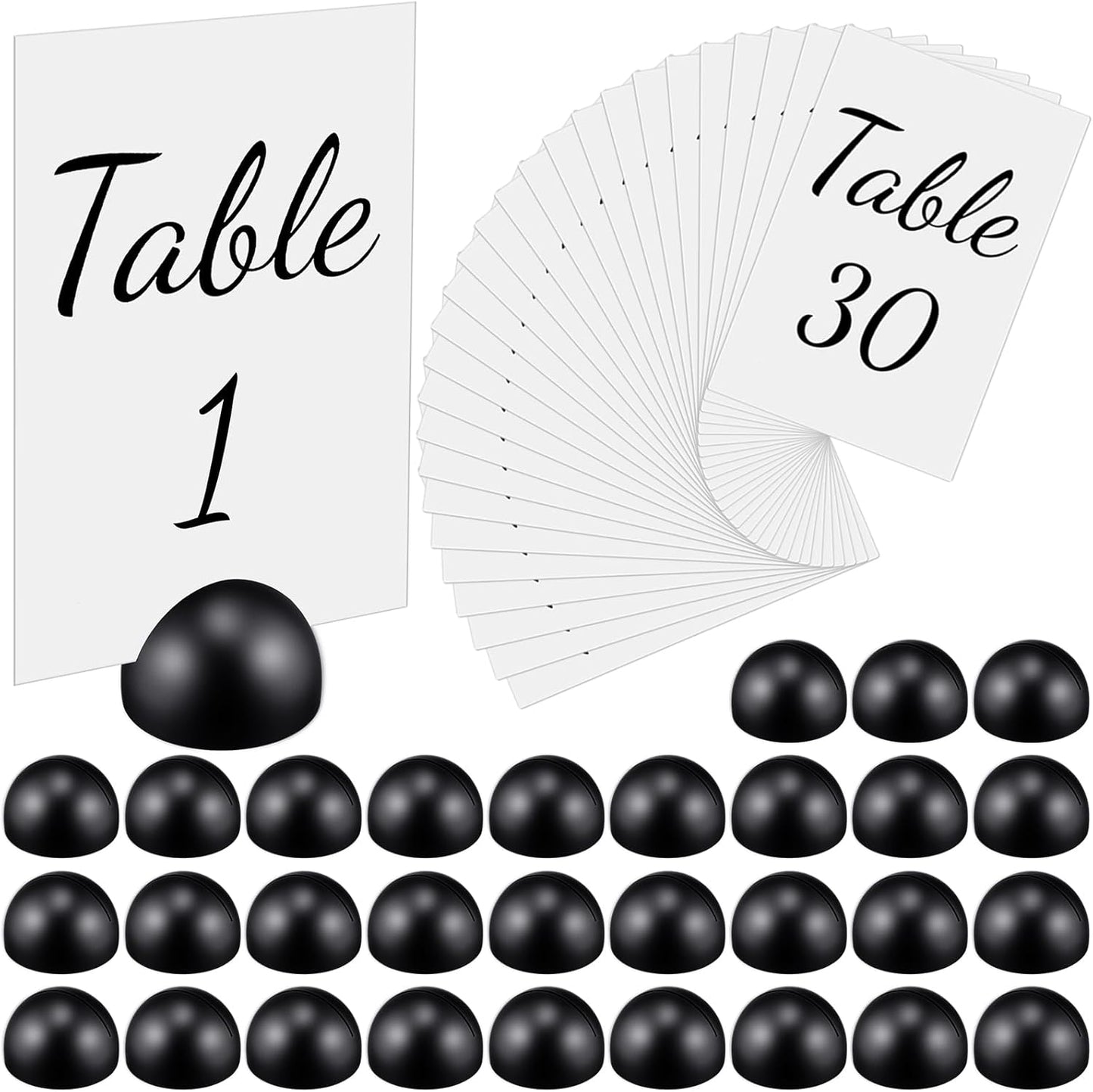 Queekay 30 Packs Gold Round Table Number Stands with 1-30 Cards- 4x6 Inch, Wedding Table Number Holders for Reception, Centerpieces, Party Decorations(Black)