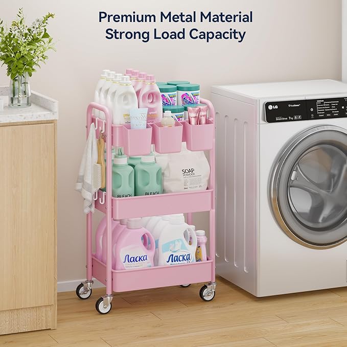 YASONIC 3-Tier Metal Rolling Cart, Heavy Duty Utility Cart - Image 3