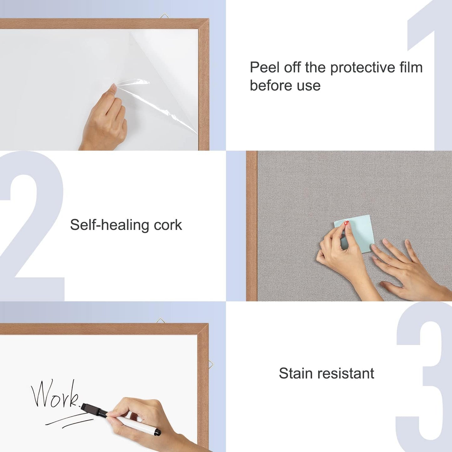 Grey Felt Bulletin/Dry Erase White Combo Board, 24" X 18“ Combination Whiteboard/Bulletin Board, Pin Board with Natural Wood Frame…