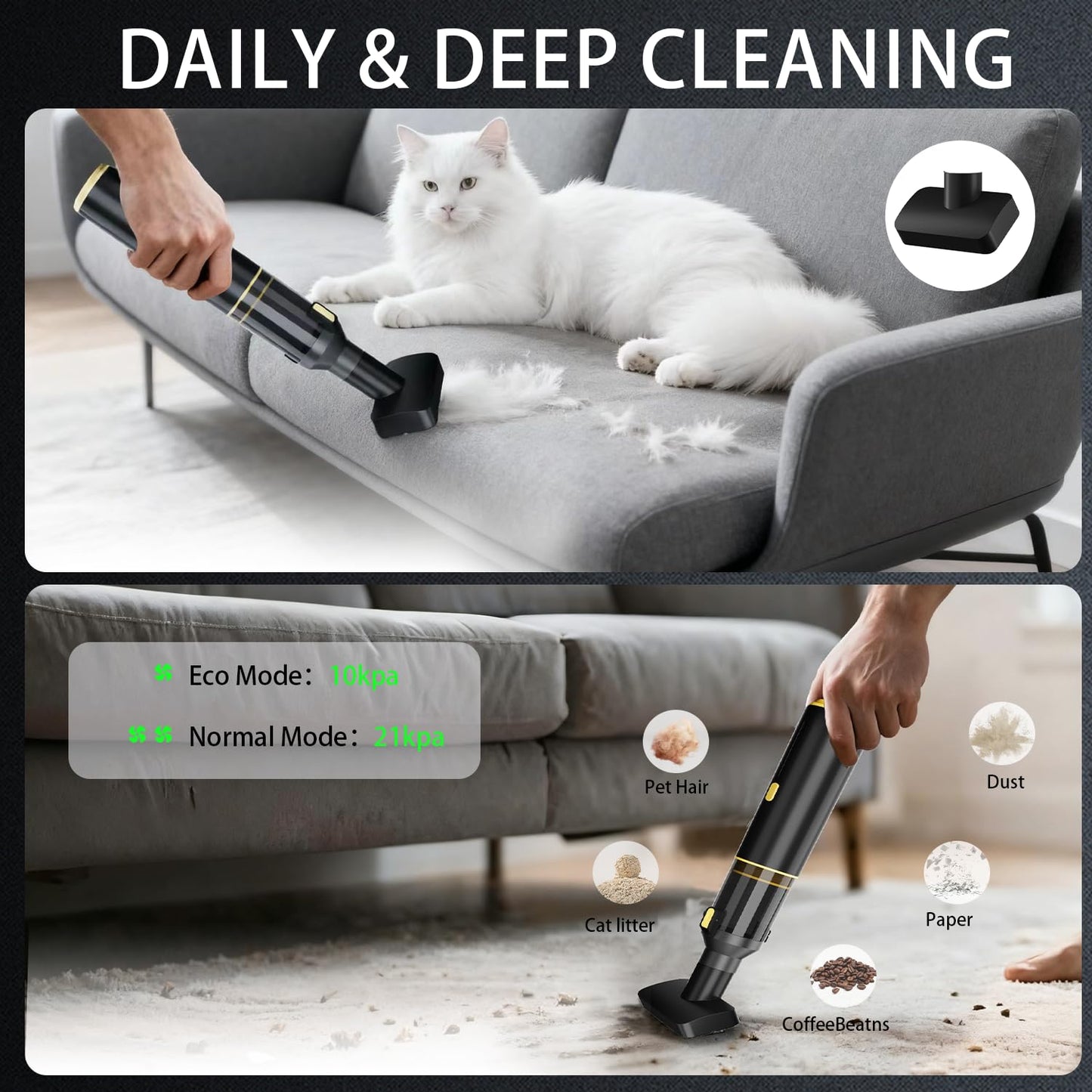 Cros 4-in-1 Mini Cordless Vacuum Cleaner, 21kPa Powerful Suction, Portable Handheld Vacuum for Car & Home, Type-C Rechargeable, Compact & Lightweight