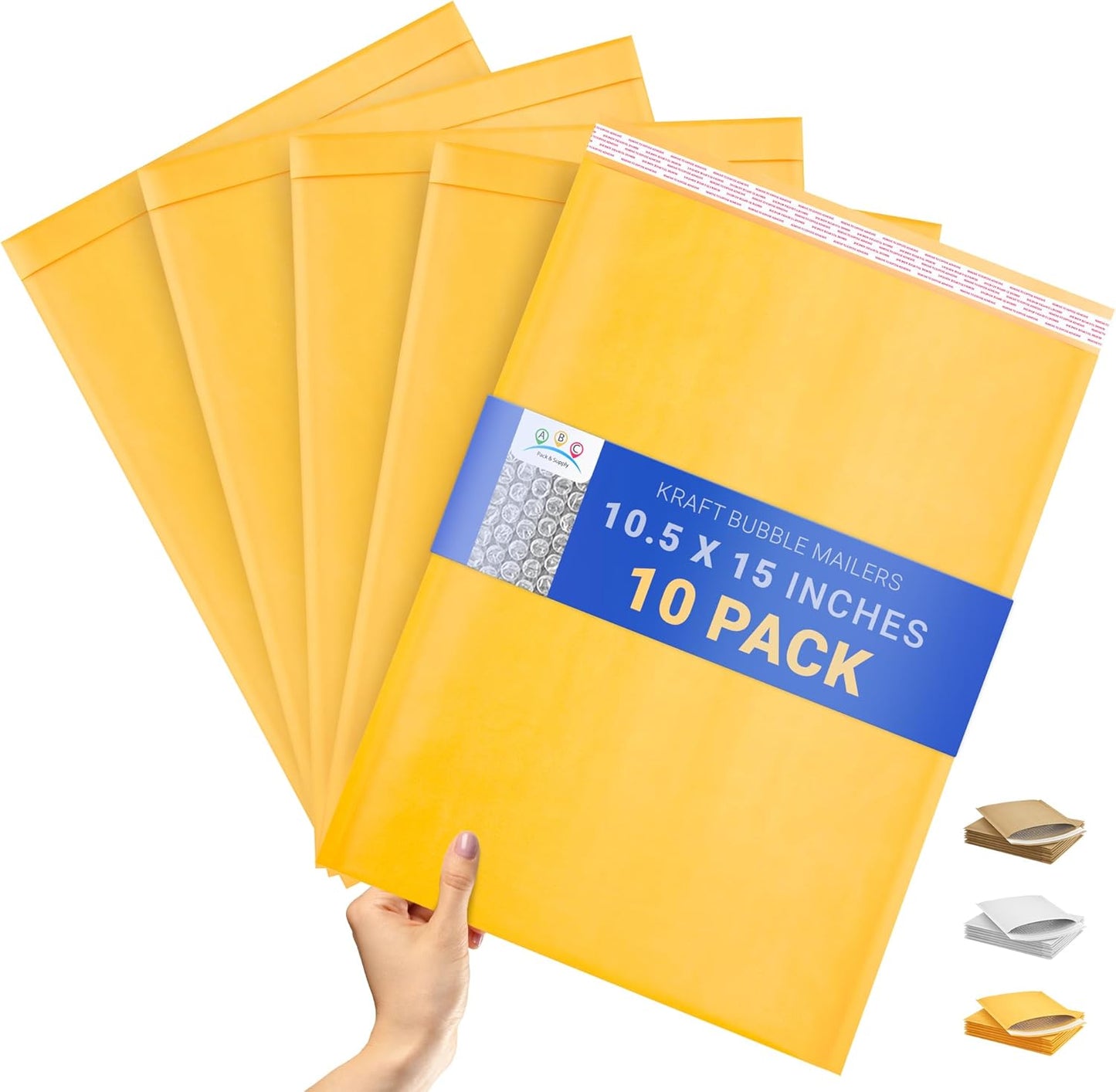 ABC PACK & SUPPLY Yellow Kraft Bubble Mailer Envelopes, 10.5 x 15 Inches. 10 Pack Mail Padded Envelopes Self Seal. Kraft Bubble Mailers. Tear-Resistant Mailing Envelope Padded. Sturdy Paper Mailer