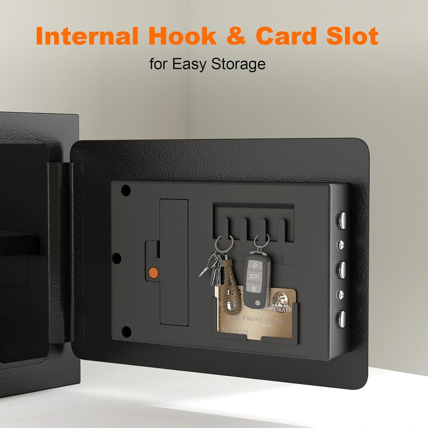Safe with Key, 1.0 Cub Small Fireproof Safe, Safety Box with Shelf, Keypad Lock, Personal Safes for Dorm, Fire Proof Safes for Documents, Black Safety Box for Home, Wall Mountable