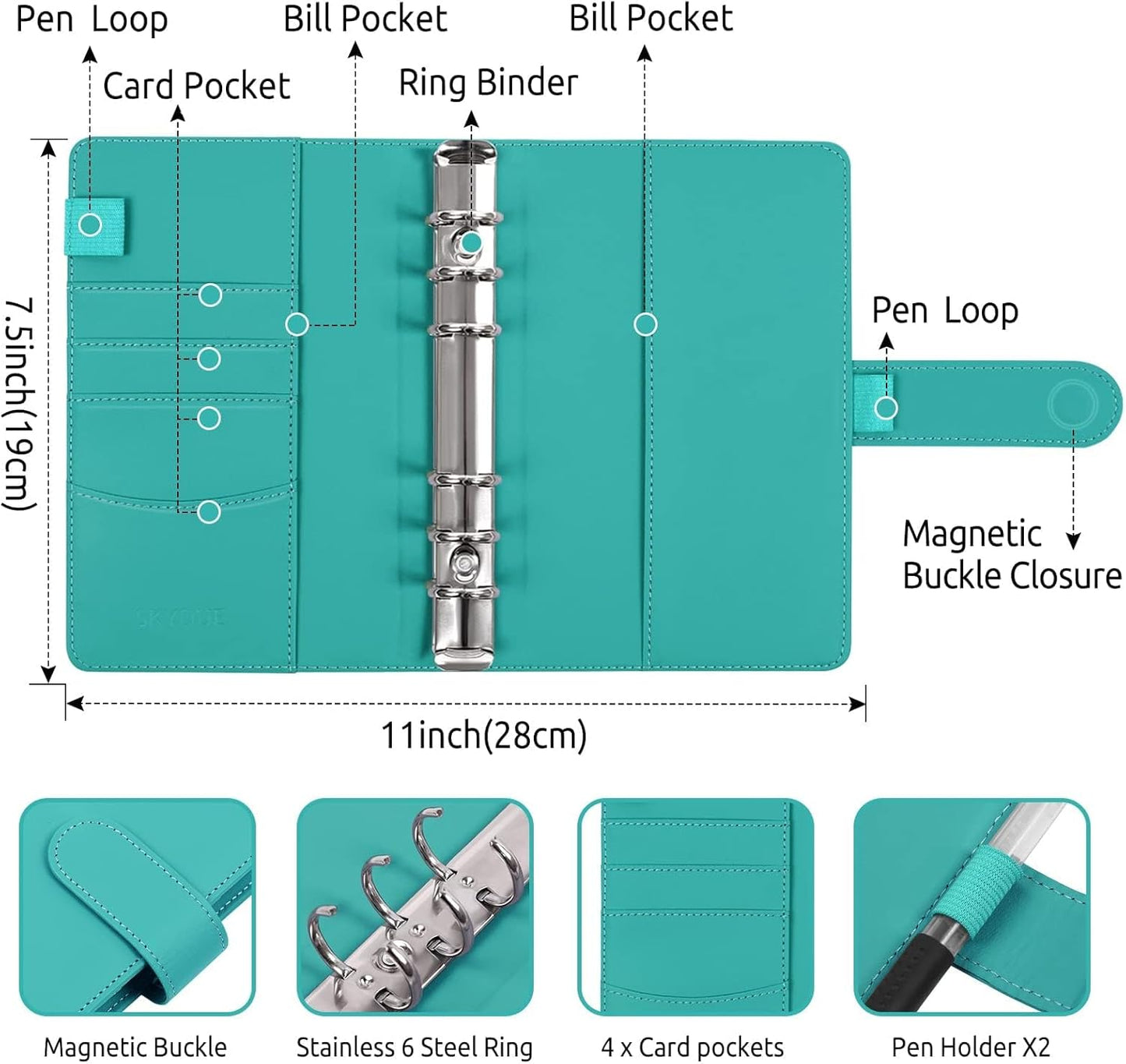 SKYDUE Budget Binder, Money Saving Binder with Zipper Envelopes, Cash Envelopes and Expense Budget Sheets for Budgeting (Turquoise)