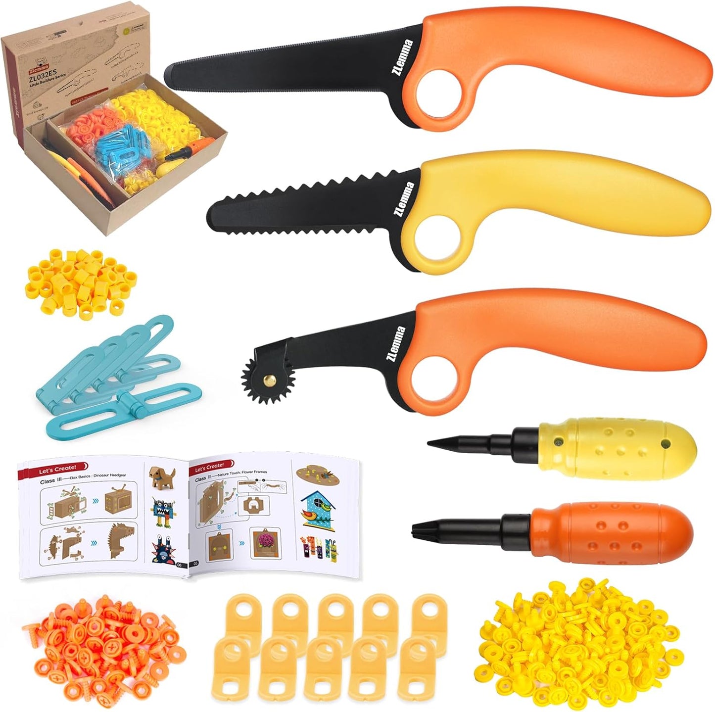 Cardboard Construction Kit - 401 PCS Kids Building Set with Safe Serrated Cutter, STEM Upcycled Tool for DIY Cardboard Projects, Engineering & Creativity (Standard Edition)