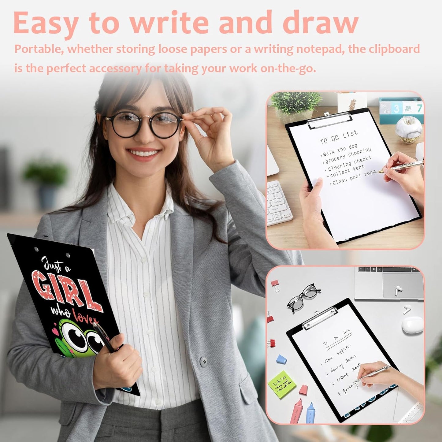 Just A Girl Who Loves Frogs Plastic Clipboards,Cute Fashion Clipboard Decorative 8.5" x 12.5"Standard A4 Size Clipboards,Acrylic Clipboard for Teacher,Social Worker,Students,Nurse,Office Supplies