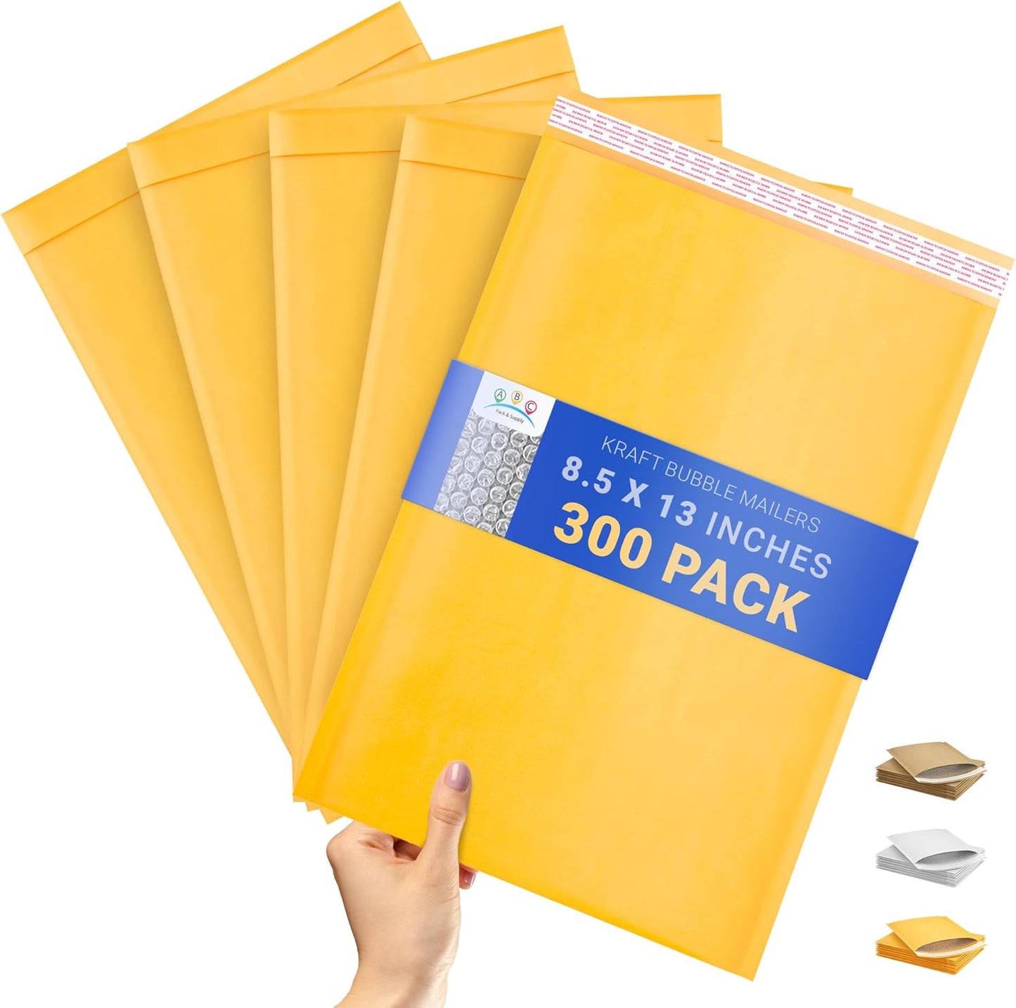 ABC PACK & SUPPLY Yellow Kraft Bubble Mailer Envelopes, 8.5 x 13 Inches. 300 Pack Mail Padded Envelopes Self Seal. Kraft Bubble Mailers. Tear-Resistant Mailing Envelope Padded. Sturdy Paper Mailer