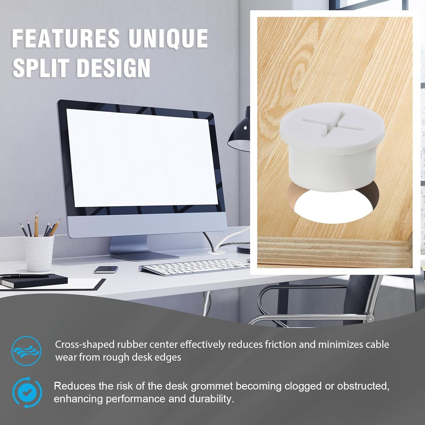 3/4" White Desk Grommet, JTemgle Flexible Cable Grommet Cross Rubber Cable Hole Cover Wire Organizer Caps Desktop Cord Management for Home Office TV Stands Tabletops, 10 Pieces