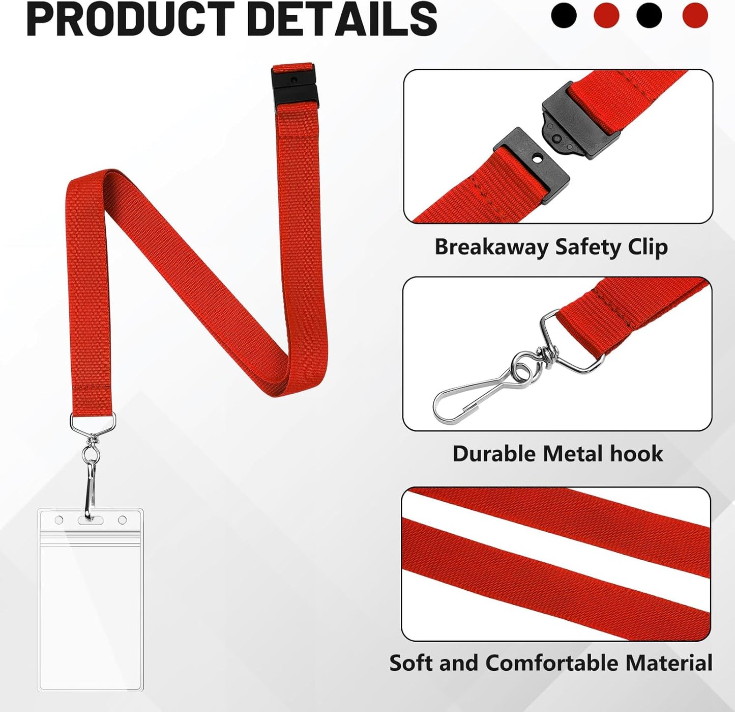 24-Pack Red Breakaway Lanyards with Waterproof Badge Holders, Metal Hook, Polyester Neck Straps for ID Cards, Events, Office, and Schools