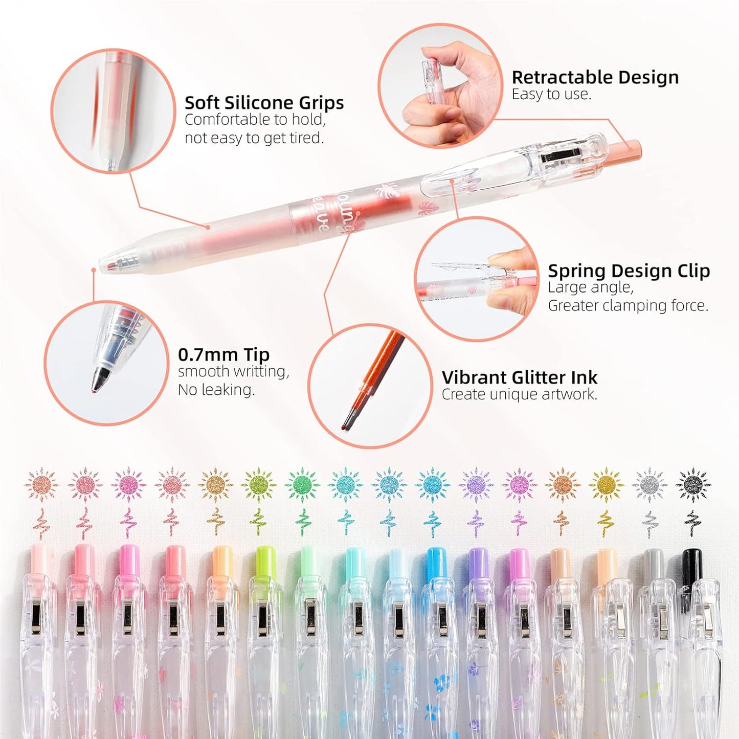 Glitter Gel Pens 8 Color Retractable Glitter Gel Pen Set 0.7mm Colored Pens for Journaling Coloring Drawing Office School Art Supplies(8A)…