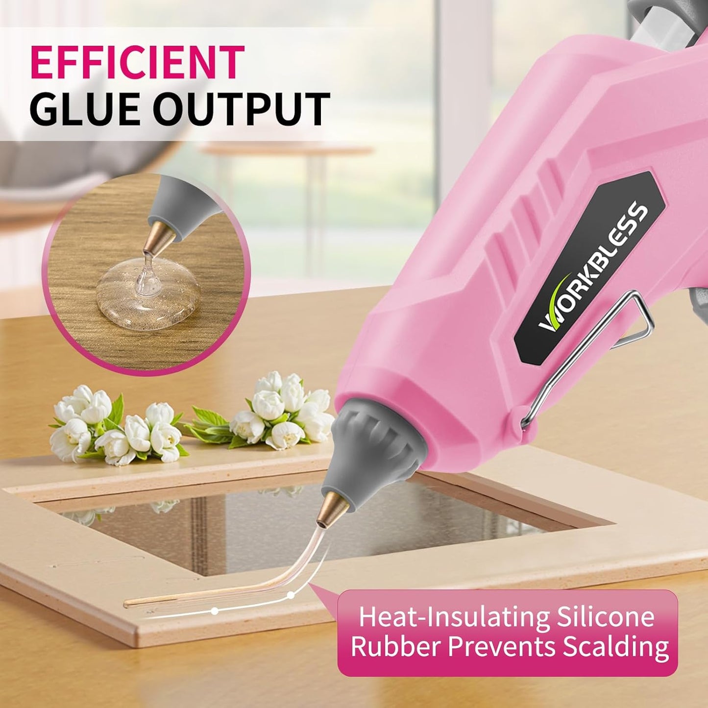 WorkBless Pink Hot Glue Gun, Dual Temp Glue Gun 60W/100W, Fast Heating Heavy and Duty Glue Gun with 20PCS Full Size Glue Sticks for Arts, Home Repair, DIY & Industrial Use