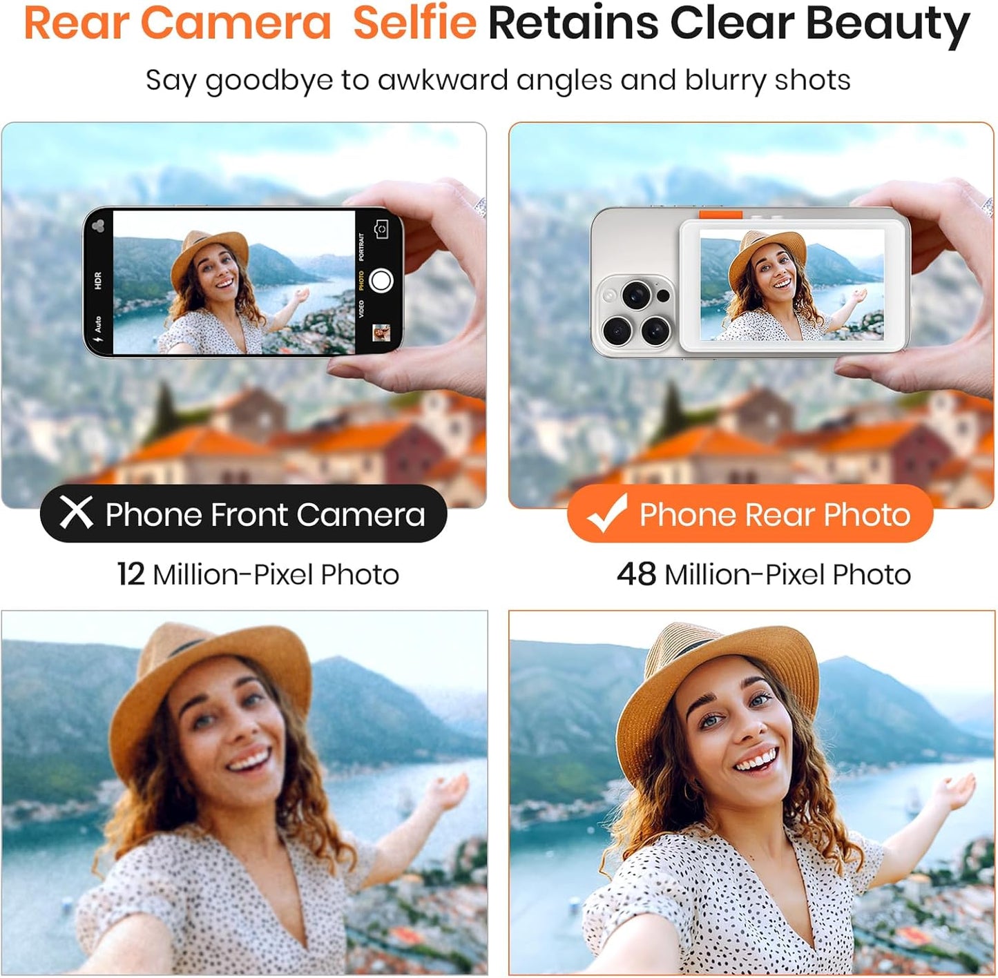 Vlog Selfie Monitor Screen, Phone Magnetic Selfie Screen with Metal Bracket, 4K Wireless Back Camera Monitor Screens Adjustable Focus for Vlog Live Stream TikTok,Compatible with iPhone/Android.
