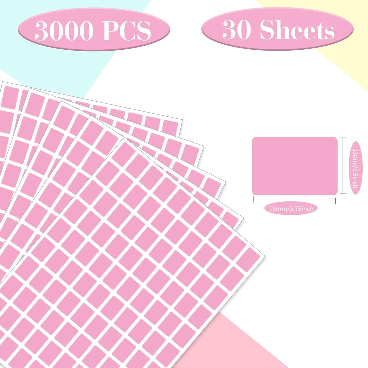 Starboling Color Coding Labels,3000 PCS 1/2" x 3/4" Pink Rectangular Colored Labels Stickers,for Garage Sale,Price Tags,File Folder Tabs,and Classroom Organization