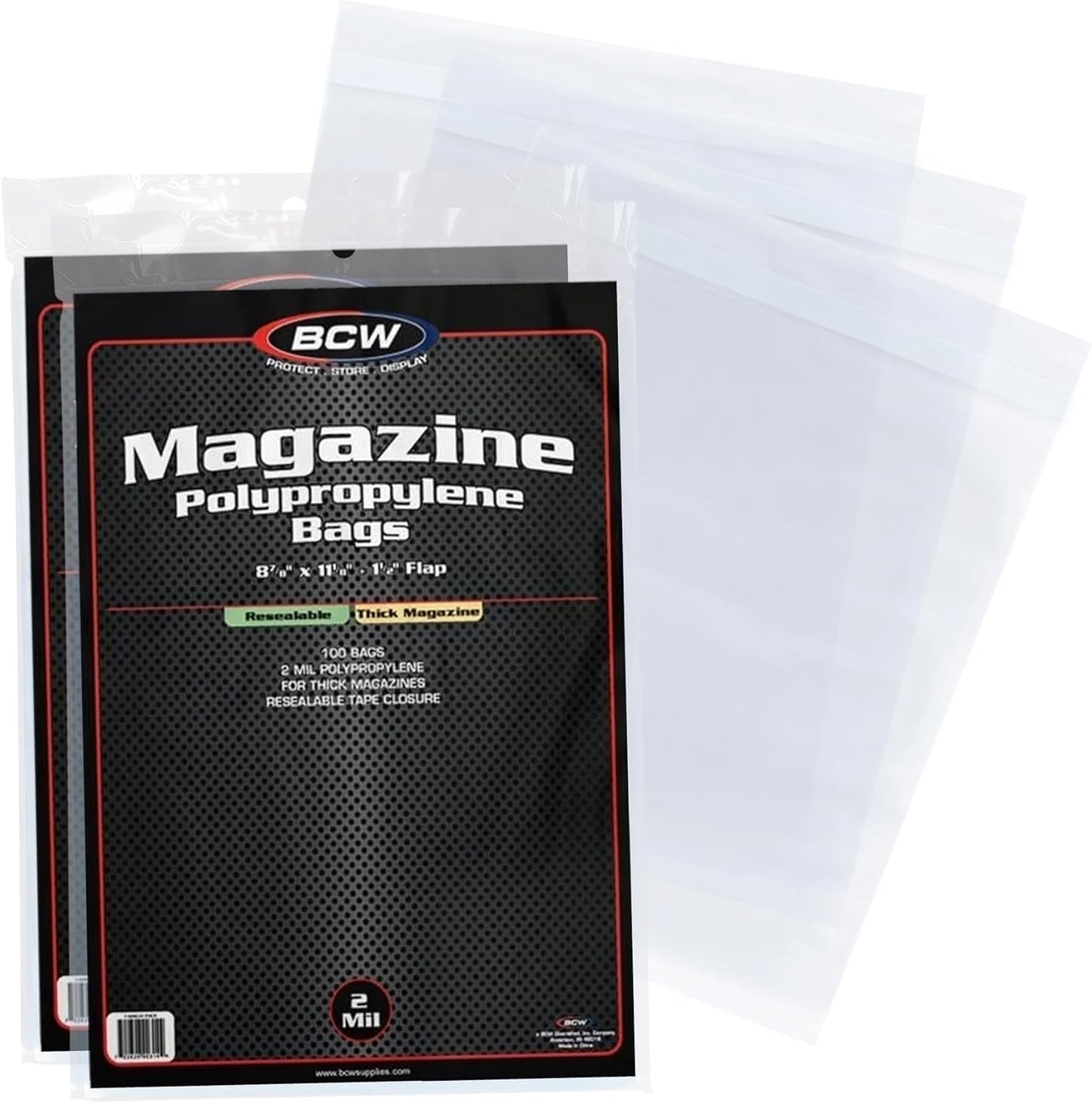 BCW Thick Resealable Magazine Bags - Pack of 200 | Acid-Free, Clear Polypropylene Sleeves for Archival-Quality Storage of Collectible Magazines | Protect Your Valuable Comic Book Collection