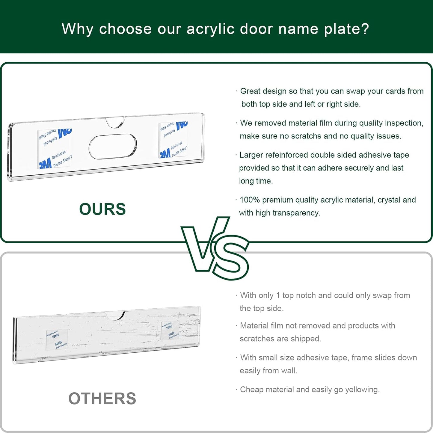 Nameplate for Doors with Adhesive Tapes - 50 Pack 2x8 Inch Clear Acrylic Office Door Name Plate Classroom Wall Name Plate Holder Horizontal Nameplate Holder Plastic Sign Frame