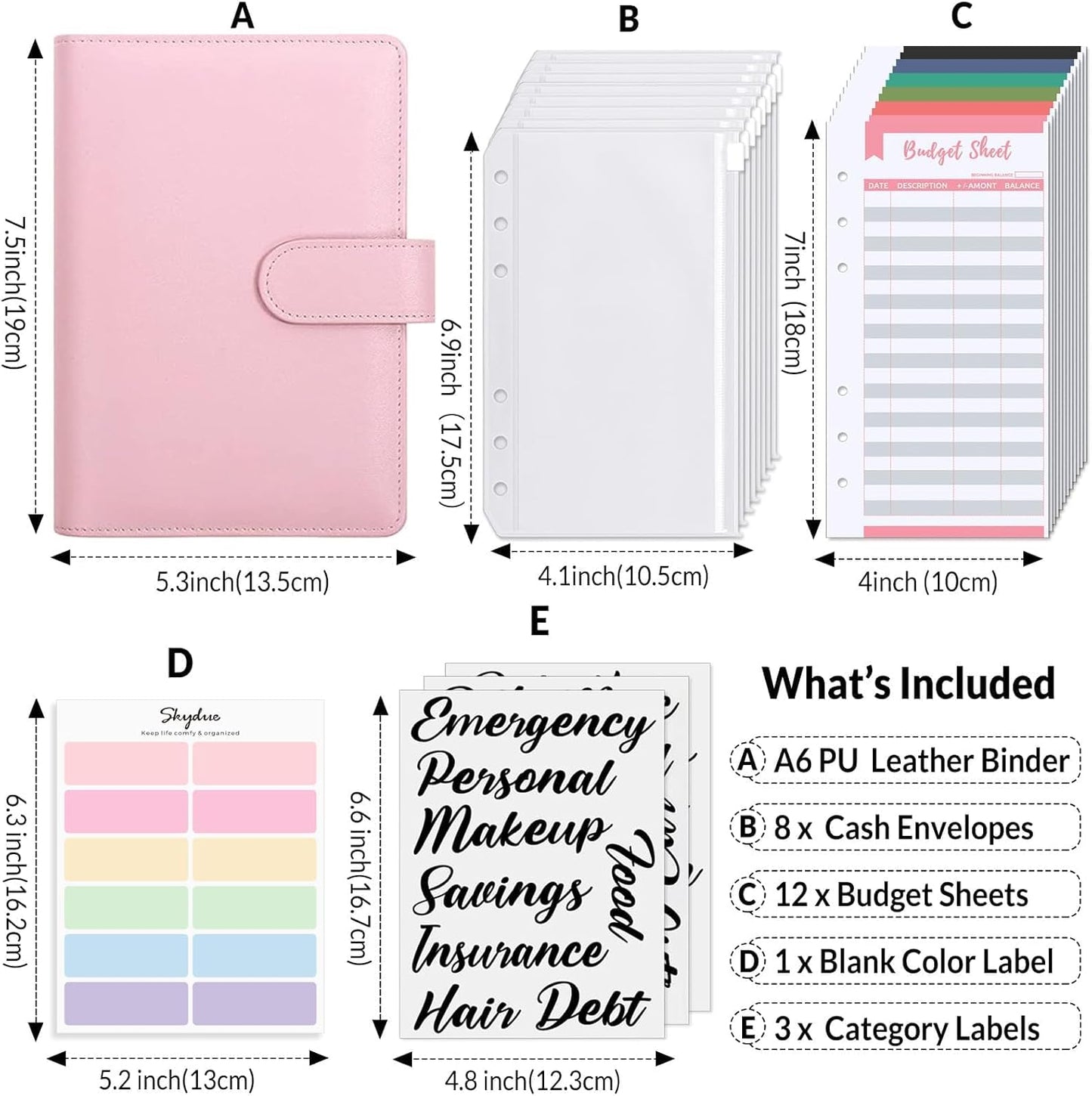 SKYDUE Budget Binder, Money Saving Binder with Zipper Envelopes, Cash Envelopes and Expense Budget Sheets for Budgeting