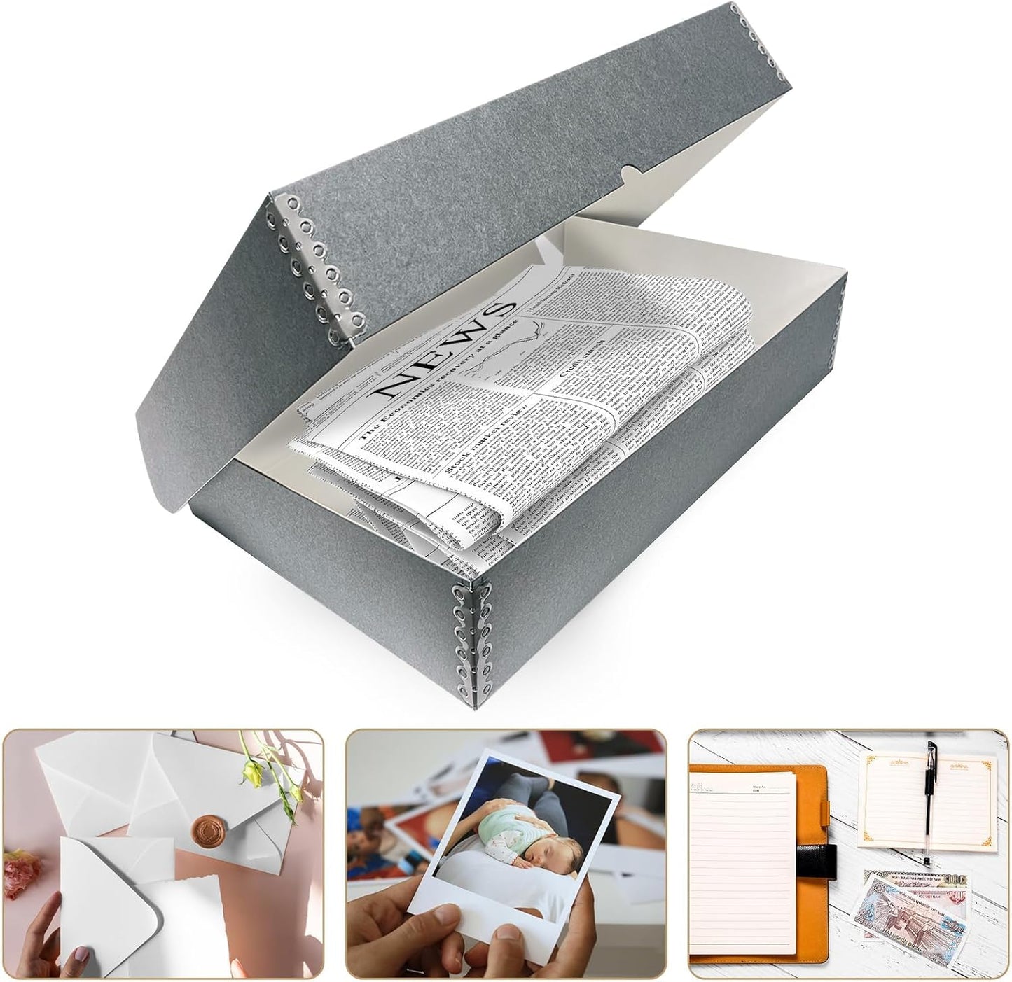 Lineco, 10x15 Clamshell Archival Folio Storage Box, 3" Deep, Acid-Free with Metal Edge Preservation Box. Preserves Picture Magazines Longevity, Organize Photos or Documents, Artwork, DIY, Pack of 2