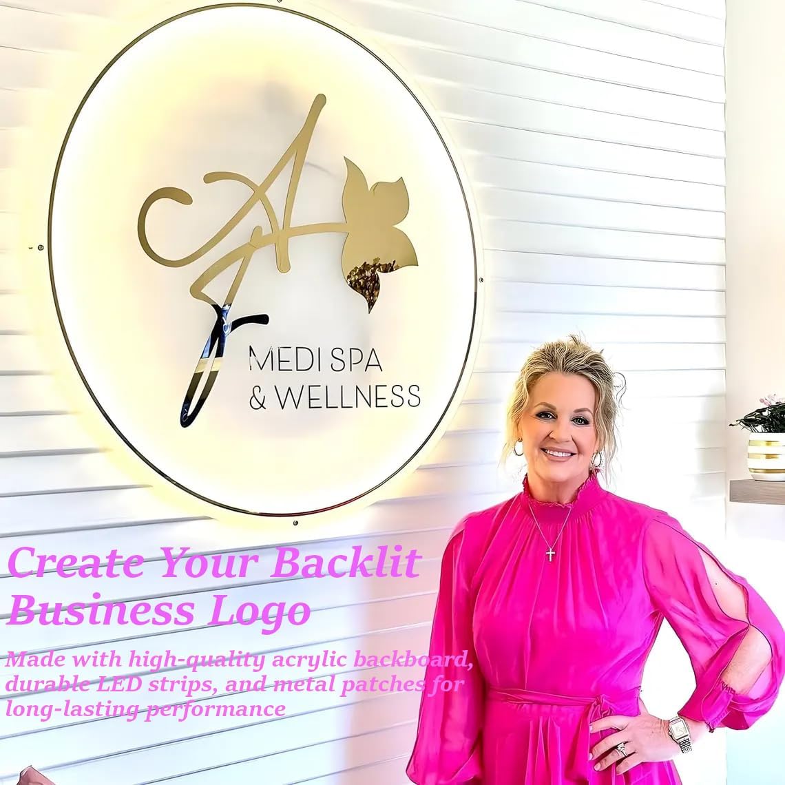 Custom Backlit Acrylic Sign, Illuminated Business Logo Sign, Personalized LED Logo Neon Signs for Business Office Beauty Salon Decor (Round, 15"~48")