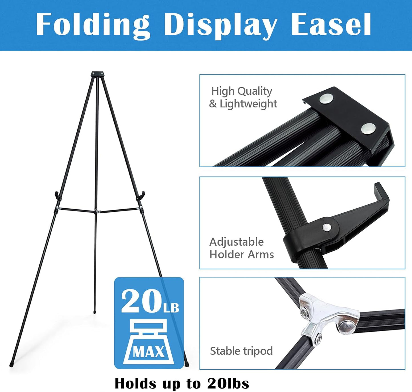Falling in Art 70" Adjustable Aluminum Display Easel Stand, Versatile Tripod Easel for Artistic Presentations Stand, Lightweight and Sturdy for Art Shows, Exhibitions, and Studios, Holds 20 lbs