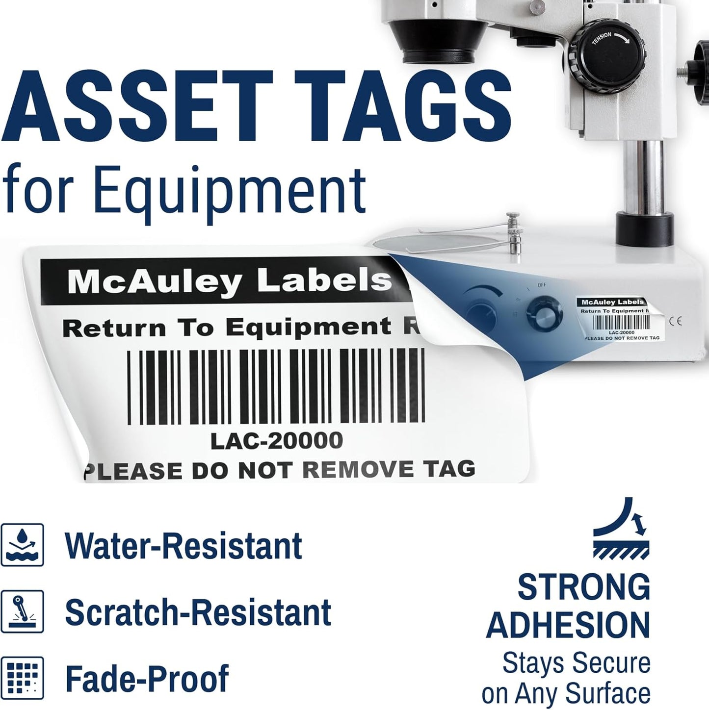 McAuley Labels Custom Asset Tags for Equipment - Numbered, Permanent Acrylic Adhesive, Semi-Gloss White Polyester - ID Label - 1.5x0.75 Inches
