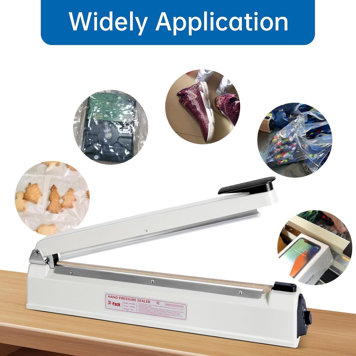 Impulse Heat Sealer with Cutter, Heavy-Duty Bag Sealing & Cutting Machine, 2 Extra Replacements（Orange, 8inch）